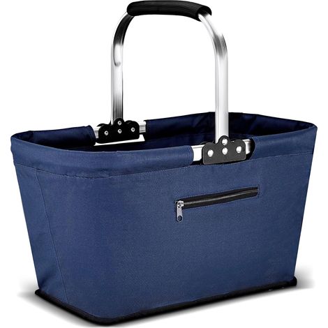 Panier de Courses Pliable 22L avec Poignées Rembourrées – Grand Sac Pique-Nique et Transport Pratique pour Famille, Voyage, Courses, Cadeaux (Bleu) (1/5)