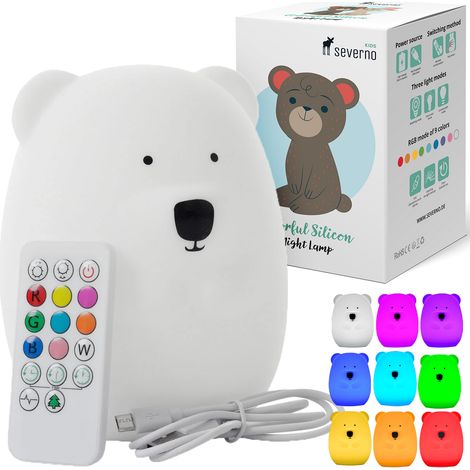 Luz nocturna de osito de silicona para niños LED USB + control remoto
