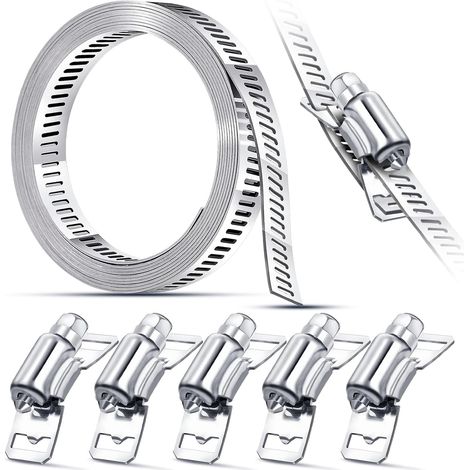 [NUNCA UTILIZADO]Abrazadera de manguera de acero inoxidable de 2 m, correa ajustable, con 5 fijaciones para tubo de escape, intercooler, lavadora, coche, piscina. (1/5)