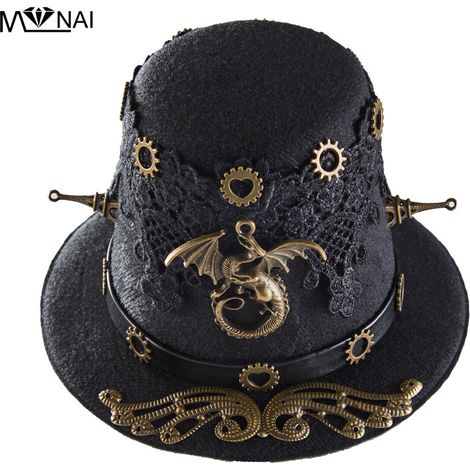Steampunk-Hut, Retro-Drachenzylinder, Haarspange, Hut mit mechanischem Zahnradmuster, Haarspange, Retro-Lolita-Haaraccessoire (1/5)