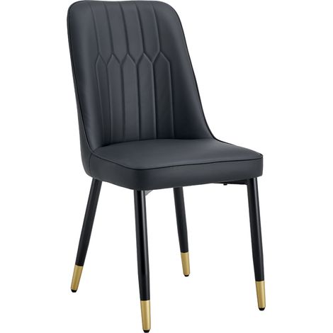Lot de 2 chaises de salle à manger noires en cuir régénéré, dossier ergonomique, pieds métal stables, idéales pour cuisine et salon - CHICFURN (1/5)