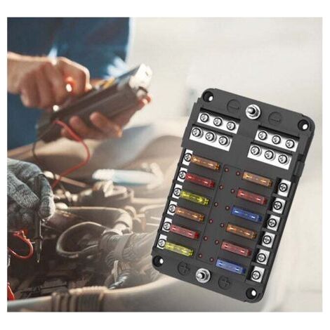 Blocs Fusible Lame ATC/ATO, Porte Fusible Voiture , Boîte Fusibles Voiture 12 voies avec Indicateur de Bus Négatif pour Voiture, Bateau, Fourgonnette, SUV (1/5)