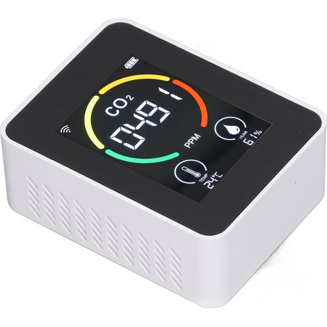 Tragbarer drahtloser CO2-Detektor, Temperatur- und Feuchtigkeitsmonitor, intelligenter Infrarot-WLAN-Sensor, Luftqualitätsmesser, weiß, 3-in-1. (1/5)