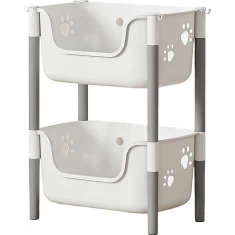 Étagère de Rangement Empilable 2 Niveaux Sans Roues en Plastique PP Blanc Gris Forme Ours pour Jouets et Livres (1/5)