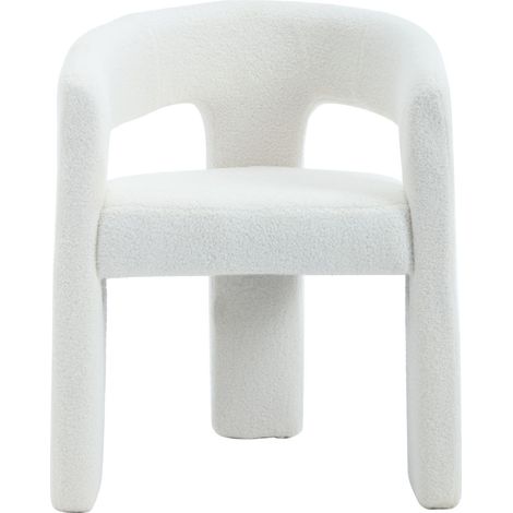 Dining Chair in Faux Fur Chic Armchair with Stylish Curved Backrest for Kitchen Living Room Restaurant Cafe, White, Wahson