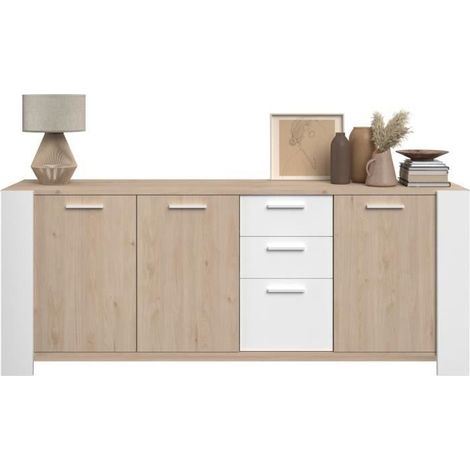 Buffet bas - LOFT - Chene / Blanc - 3 portes - 3 tiroirs - PARISOT (1/5)