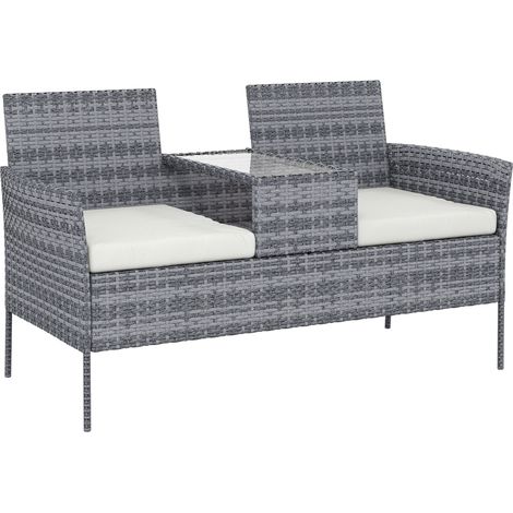 Banc Jardin Elspeth Résine Tressée 2 Places Table Coussins Noir Extérieur