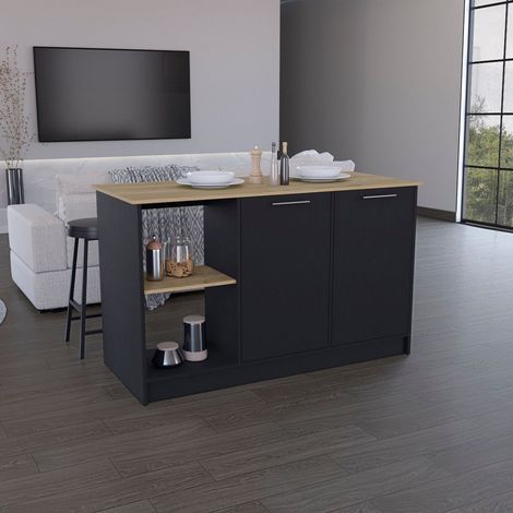 Isla de cocina Enebro en melamina con 2 puertas y 6 estantes , multicolor , 90 cm X 150 cm X 64 cm (1/5)