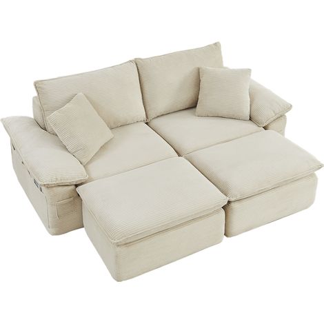 Canapé 2 places cloud en tissu beige, sans montage, avec poches de rangement et repose-pieds amovible, idéal pour salon ou bureau, pour petits espaces CHICFURN (1/5)