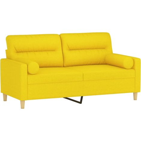 Sofá de 2 plazas con cojines tela amarillo claro 140 cm vidaXL (1/4)