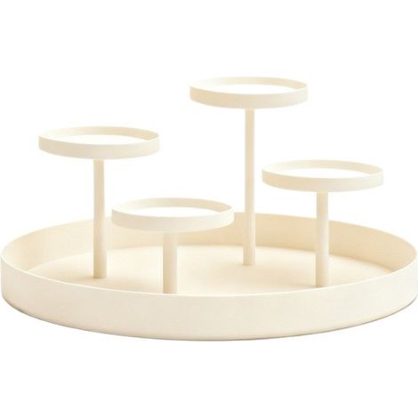 Candelabro redondo de metal blanco de 4 niveles con bandeja recogegotas de cera, centro de mesa moderno para fotos (velas no incluidas). (1/4)