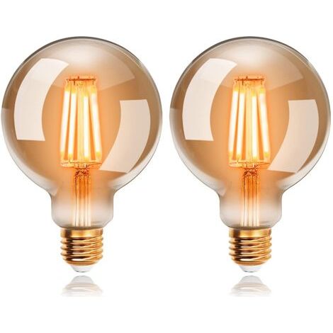 Lot de 2 Ampoules LED 6W Edison Vintage G95, Blanc Chaud 2200K E27, Equivalent à Ampoule Incandescente 48W, Rétro Antique Lampe décorative