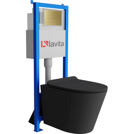 Bati support lavita lav 101 a 40 cm wc galve black sans bord plaque de commande lav 20035 doree kit complet wc