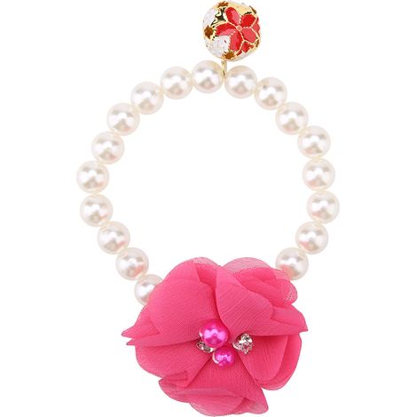 Collier Élastique Perlé Fleuri pour Chien - Accessoire Bijou Collier pour Chiot (Rouge Rose) (1/5)