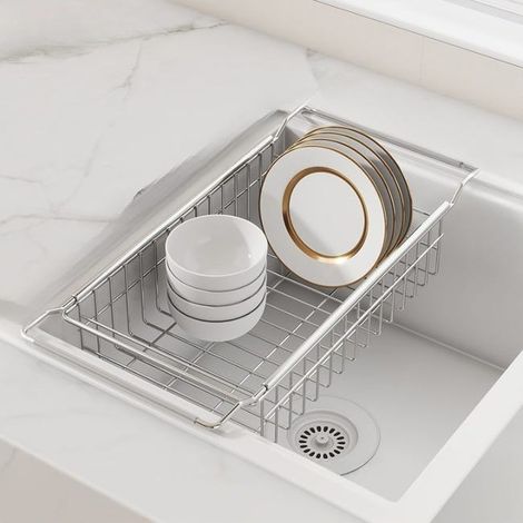 Erweiterbares Küchenspülenregal aus Edelstahl – 40–65 x 20 x 9 cm, multifunktionaler Abtropfständer für Geschirr und Obst/Gemüse