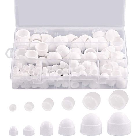 Cache-Écrou Hexagonal - 145 pièces, Cache-Écrou Hexagonal Bombé M4-M12 + Boîte Rangement - Blanc, Pour Meubles/Automobile (1/5)