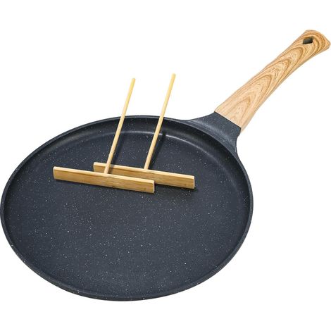Poêle à crêpes noire antiadhésive de 28 cm avec revêtement antiadhésif en granit , poignée en bakélite, sans PFOA (1/5)