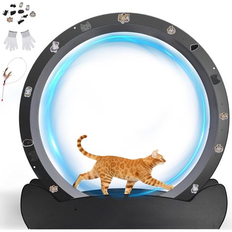Roue pour Chat, Roue d'exercice pour Chat, XL- 100 cm, Ultra-silencieuse avec Tapis Amovible, Autocollants, système de Verrouillage, Métal, Oreilles de Chat Noir, Cadeaux pour Votre Chats