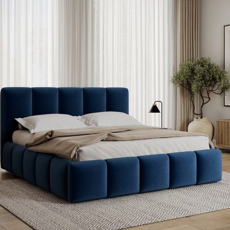 Cama con cajón 180x200 somier incluido Klaus Terciopelo Azul oscuro (1/5)