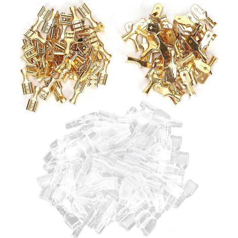 50 paires de borniers à sertir, en laiton électrique, pour fils isolants, connecteurs de câble, 6,3 mm, or