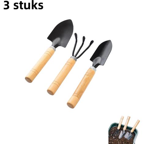 Ensemble de 3 outils de jardinage avec petites truelles à manche épais pour pots de fleurs ameublissement du sol et plantation de fleurs et légumes couleur bois naturel (1/5)