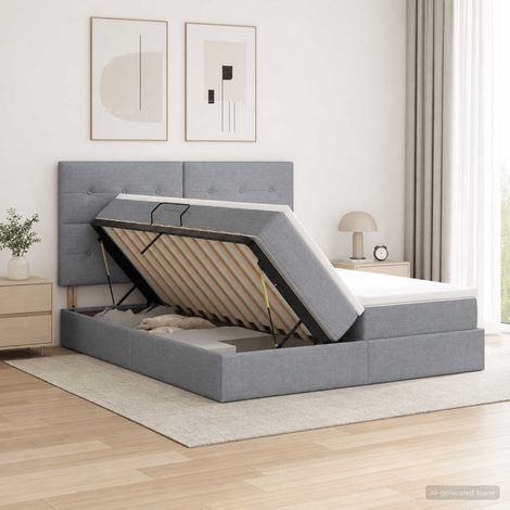 vidaXL Lit de Rangement avec tête de lit Gris clair 180 x 200 cm Tissu (1/5)