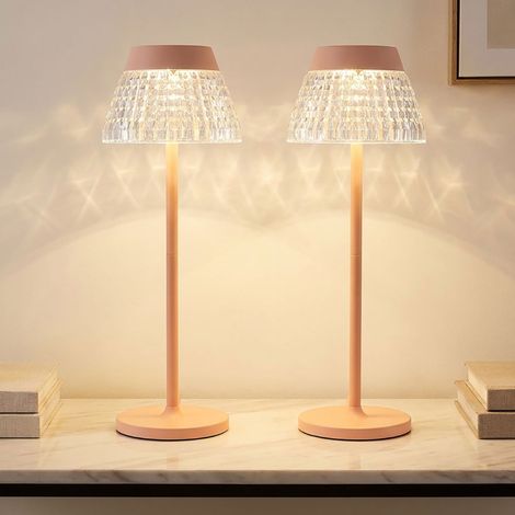 Lampe de table Lampe de table blanche Lampe de salon Touchdimmer Batterie couleur pêche, USB, LED 1W 80Lm blanc chaud, DxH 13,5x38 cm, 2er Set