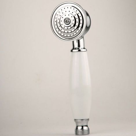 Pommeau De Douche - Laiton Chromé - Diamètre 5 5 Cm - Poignée Céramique Blanche - 1 Pièce (1/4)