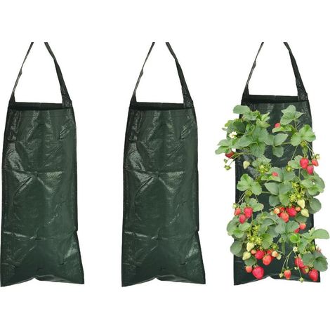 3 Pièces Sacs à Plantes Sacs de Plantation 10 Trous Respirant Sac Fraise Suspension Verticale pour Fraises,(Vert Foncé) Tomates,Plantes Potagères (1/5)