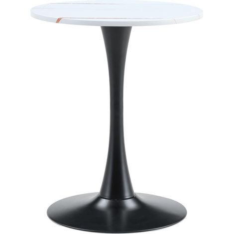 Mesa auxiliar redonda de 60 cm en MDF y metal, blanca con base negra (1/5)