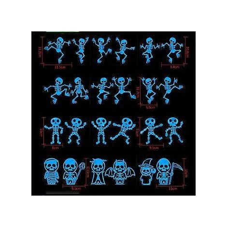 SZTXJ 24 Stück Halloween Leuchtaufkleber, im Dunkeln leuchtende Fensteraufkleber, Nachtleuchtaufkleber, Blu-ray Totenkopf-Wandaufkleber, selbstklebende Deckenaufkleber