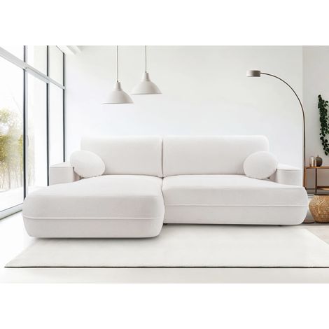 AX LIVING Ecksofa mit Schlaffunktion Peoni 267cm weiß mit Bettkasten L