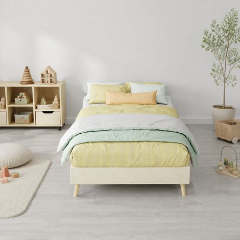 Cama infantil 90 x 200 cm, estructura beige de terciopelo holandés, diseño bajo DESVIAE (1/5)