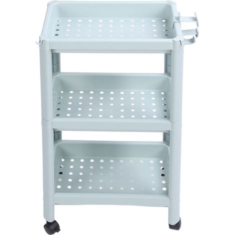 Étagère de rangement de sol à 3 niveaux pour salle de bain, bleu nordique, étagère d'angle autoportante avec roulettes (1/5)