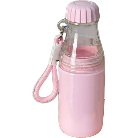 Tragbare Wasserflasche mit Trageschlaufe, herausnehmbarem Doppelbecher, auslaufsicher, pink, für Büro, Zuhause, Auto und Outdoor (1/5)