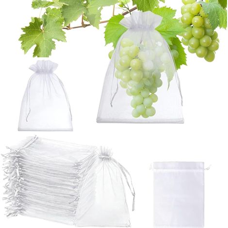 Lot de 70 Sacs de Protection pour Fruits 20x30cm, Sachet Organza Blanc avec Cordon de Serrage, Filet de Protection Jardin Anti Insectes (1/5)
