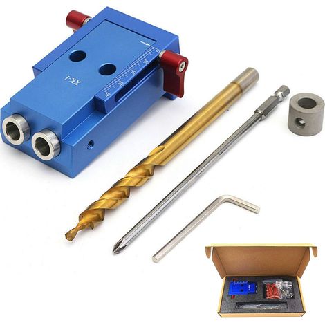 CCYKXA Pocket Hole Jig Set Screws Aluminum Alloy Dowels Oblique Drill Guide Angle Positioning Tool for Carpenter with Step Drill Bit Screwdriver Tip (1/5)