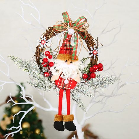Guirlande En Rotin - Guirlande De Noël Pour Porte D'Entrée Murale Avec Ornements Père Noël Bonhomme De Neige Renne - 1 Pièce (1/2)