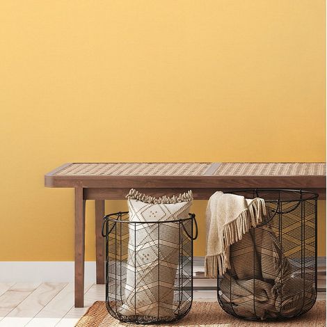 Papier peint intissé jaune Tapisserie jaune idéale pour cuisine et salon Papier peint uni effet tissu pour chambre et salle de bains