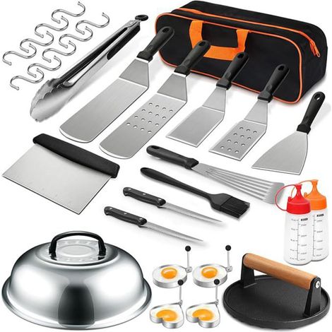 Kit BBQ 29 Pièces – Acier Inox – Anti-Rouille – Brochettes/Hamburgers – Camping/Teppanyaki – Multifonction (1/5)