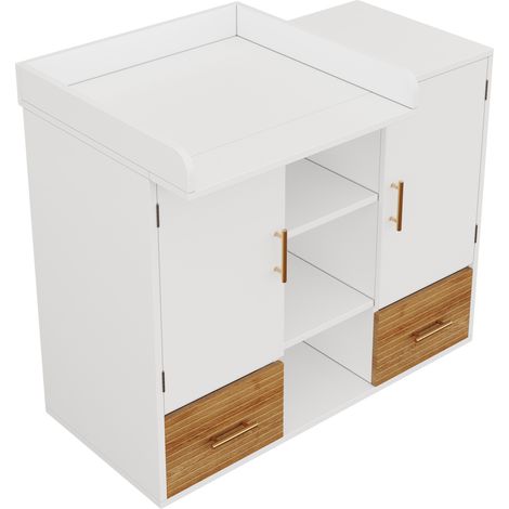 Commode à langer multifonctionnelle blanche avec rangement et table à langer amovible 114 x 53 x 92 cm (1/5)