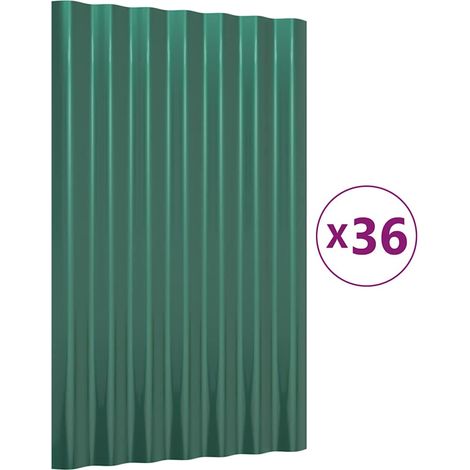 Lot de 36 Panneaux de toit, Plaque moderne, Haute qualité, Acier enduit de poudre Vert 60x36 cm OIB8388E (1/5)