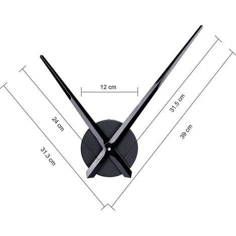 Große schwarze Wanduhr mit einem einzigen Zeiger und ohne Ziffern, einem beweglichen Uhrwerk, einer 31,5 cm langen Achse mit länglichen Zeigern (1/4)