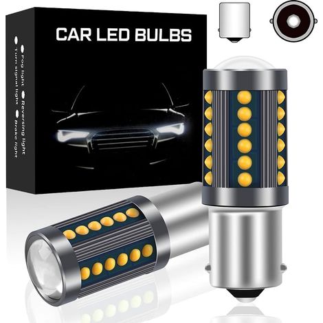 2 pièces jaune BA15S ampoules clignotant LED P21W, 1156 ampoule de clignotant 36SMD mise à niveau des puces COB 500LM LED clignotants avant arrière pour véhicule automobile 12V (1/5)