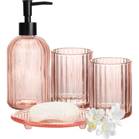 Lot de 4 distributeurs de savon rose en verre (1/5)