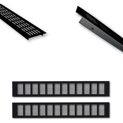 Grille d'aération en aluminium - 50 x 8 cm - Noir - Grille d'aération de porte par paire de 500 mm - Ventilation idéale pour cuisine, salle de bain, toilettes, armoire - Moustiquaire - Grille (1/4)