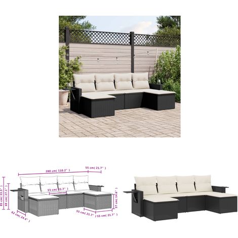 Salon de jardin 6 pcs avec coussins noir résine tressée - Ensemble Salon De Jardin - Meuble Extérieur - Résine Tressée - Rotin Synthétique - Mobilier De Jardin - Home & Living (1/3)
