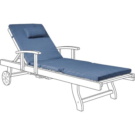Garden Sun Lounger Cushion Blue Fabric Polyester Seat Backrest Pad Modern Design Outdoor Pad TOSCANA/JAVA/AMANTEA PREMIUM