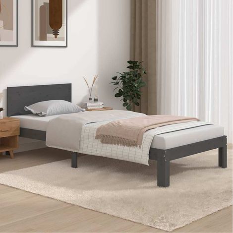Cadre de lit sans matelas gris bois de pin massif 90x200 cm (1/5)