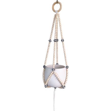 Support Pour Plantes - Suspension En Bois Tissé - Pour Intérieur Et Extérieur - Hauteur 62 Cm - Avec Perles En Bois 16 Mm - 1 Pièce (1/5)